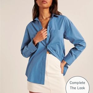 Abercrombie Women's Oversized Poplin Button-Up Shirt in Blue - Large